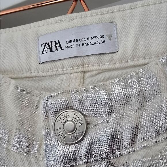 🆕️ Zara Boy Boy Metallic High Rise Relaxed Fit Jeans in Silver - Picture 12 of 15